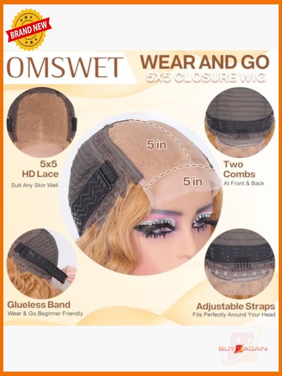 Body Wave Wig 5x5 HD Lace Closure Glueless Pre Plucked Wear and Go 200 Density main image 4